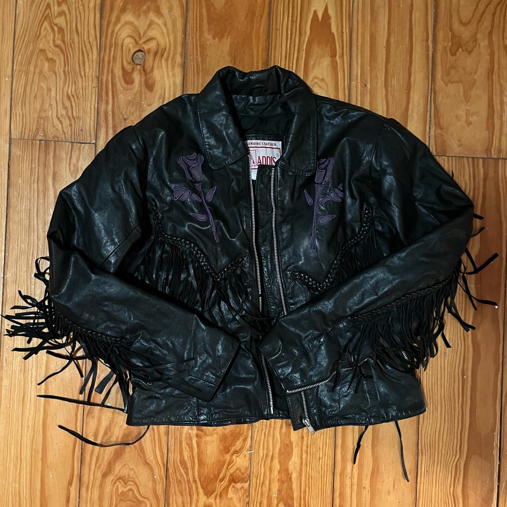 Women's Black Leather Fringe Jacket